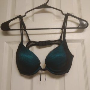 Vassarette Shiny Teal Bra with Black Mesh and Lace